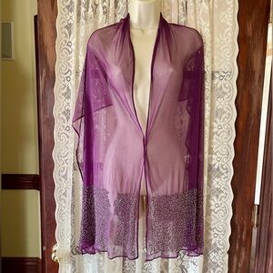 Sheer Purple Beaded Scarf Vintage
